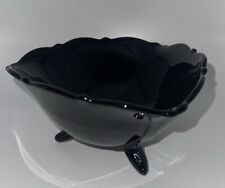 Vintage LE SMITH GLASS Mt. Pleasant Black Amethyst Double Shield 3 Footed Bowl picture