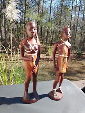 VTG African Carved Wooden Maasai Warrior Couple Sculptures 12