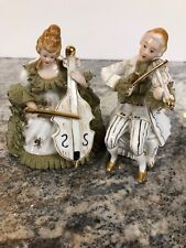 Antique Germany Couple GIRL CELLO & Boy Violin Porcelain LACE FIGURINE Orchestra picture
