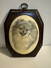 Vintage EARL SHERWAN Cute Pomeranian Dog Etching Wood Wall Plaque Art ~USA picture