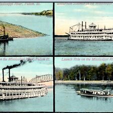 RARE c1910s Fulton ILL Multi View Boat Excursion Steamer Log Raft Steamship A157 picture
