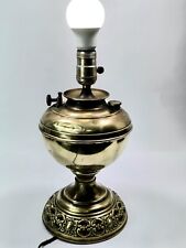 Antique Oil Kerosene Brass Lamp converted to Electric  Made USA picture