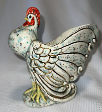 Vintage Hobbyist Ceramic Hand Painted Spatter Rooster Planter w/ Gold Trim picture