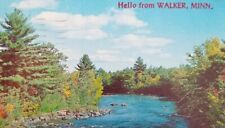 Hello from walker Minnesota river postcard minn J10 picture