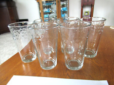 6 Vintage Libbey Clear Glass Tumbler Glasses Interior Embossed Flowers Dots 16oz picture