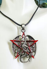 Gothic Red Pentagram Star Dragon Pendant Pewter Necklace Fantasy Mythical Legend picture