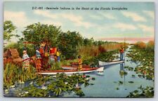 Florida~Seminole Indians In Dug Out Canoes In Everglades~1938 Linen Postcard picture