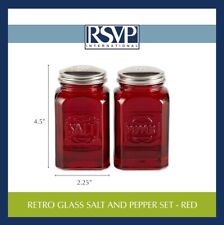 RSVP Endurance Retro Large Salt & Pepper Shakers Red Glass NEW picture