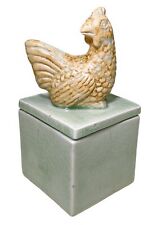 Hen Rooster Chicken Trinket Box Salt Cellar Ceylon Green Ceramic Crackle 5.5” picture