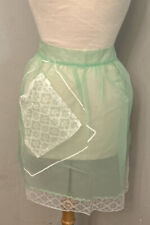 Vintage Half Apron Sheer Mint  Green  Lace Pocket One Size picture