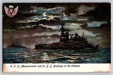 USS Navy Battleship Massachusetts Cruiser Brooklyn Vtg Postcard c1906 Pre WWI picture