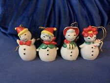 Vintage 1950s Boy and Girl Snowmen Family Bell Mini Ornaments 2.5” Set picture