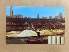 Postcard Cleveland OH Ohio Cuyahoga River Steamer Ship Dock Bridge Skyline picture
