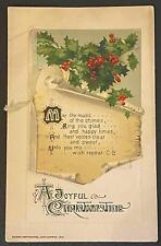 1912 JOHN WINSCH MECHANICAL CHRISTMAS GREETING POSTCARD EMBOSSED HOLLY POEM picture