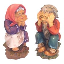 Pair of Hand Carved Figurines, Old Married Couple, Oberammergau, 5.75” Tall picture
