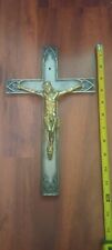 vintage ornate  heavy metal 12x7 wall crucifix cross fast  picture