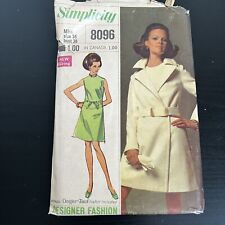 Vintage 1960s Simplicity 8096 Mod Designer Coat + Dress Sewing Pattern 16 UNCUT picture