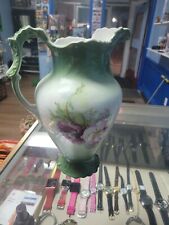 Antique Buffalo Pottery Beautiful Pot Porcelain Pitcher Pink Flowers Green Read picture