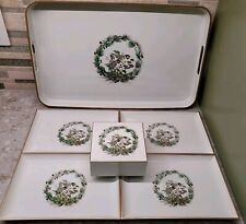 Vintage Set (7) Of Otagiri Chickadee/Holly Lacquerware Trays & Boxes CHRISTMAS picture