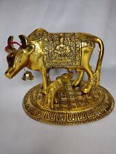 Metal Kamdhenu Cow With Calf Statue Showpiece For Home Decorative picture