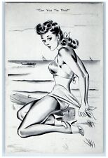 Pretty Woman Postcard Beach Bathing Can You Tie This c1910's Unposted Antique picture
