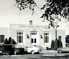 c1950s Larned, KS Post Office RPPC Real Photo Street View Chevy Cars Vtg A196 picture