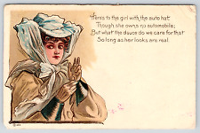 Postcard Here's to the Girl With the Auto Hat Posted Jun 1908 picture