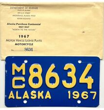 NOS 1966 Alaska MOTORCYCLE License Plate #8634 WITH ORIGINAL ENVELOPE picture