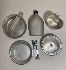 Vintage WWII 1942-1945 Era Mess Camp Cook Kit Canteen Pot Utensils Handled Dish picture