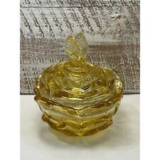 Fenton Vintage Butterfly Covered Candy/Trinket Yellow Dish picture