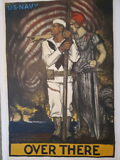 WWI 1917 Albert Sterner U.S. Navy Over There poster. picture