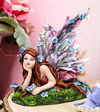 Ebros Enchanted Garden Meadows Blue Peony Fairy Purple Wings Sunbathing Figurine picture