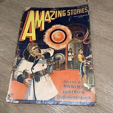 Amazing Stories July 1928 pulp magazine HG Wells Frank Paul cover Bob Olsen picture