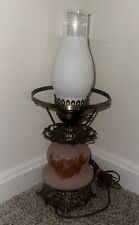 VINTAGE QUO1ZEL HAND PAINTED FROSTED GLASS FLORAL HURRICANE LAMP picture