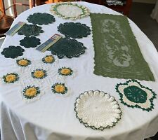 Vtg Crochet Doilies Runner Floral Green  Runner Lot 11 picture