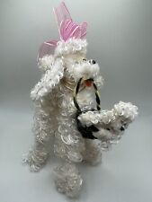 Vintage White Chenille Pipe Cleaner Poodle Dog Pups Googly Eyes Japan 1950s 7.5” picture