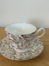Vintage English Castle Bone China Gold Leaf Tea Cup And Saucer Staffordshire picture