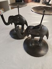Pair of Vintage Metal Elephant Candle Holders picture