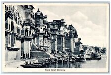 c1910's View Of Rana Ghat Boats Buildings Central Benares India Antique Postcard picture