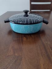 Vtg 1950’s Serendipity Spaghetti Enamelware Turquoise Casserole Pot Pan Lid picture