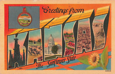Large Letter Greetings from Kansas, The Sunflower State, Vintage Postcard picture