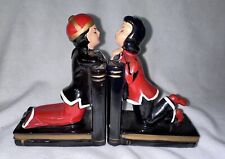 Vintage Bookends Ceramic Asian Boy & Girl Ucagco Mid-Century Made in Japan picture
