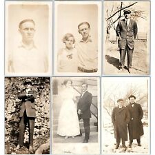 x6 LOT c1910s Outdoor People RPPC Stand Gentlemen Girl Real Photos Antique A176 picture