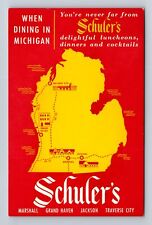 MI-Michigan, General Map Greeting, Schuler's Restaurant Vintage Postcard picture