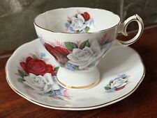 VINTAGE QUEEN ANNE ENGLAND DUET BONE CHINA PORCELAIN WHITE RED ROSE CUP & SAUCER picture