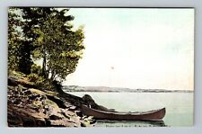 Auburn ME-Maine, Scenic View Of Lake Auburn, Canoe Vintage Souvenir Postcard picture