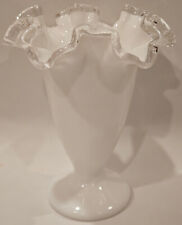 Vintage Fenton Silvercrest Small Ruffled Rim Milk Glass Vase Excellent Condition picture