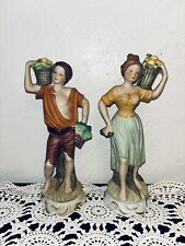 Vintage FBIA Bisque Porcelain Victorian Pair Man & Woman Holding Fruitbaskets picture