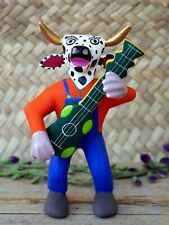 Alebrije Cow Wearing Overalls & Playing Guitar Handmade Oaxaca Mexican Folk Art picture