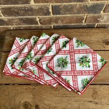 Vintage Christmas Holly Berry Cloth Napkins Set Of 6 picture